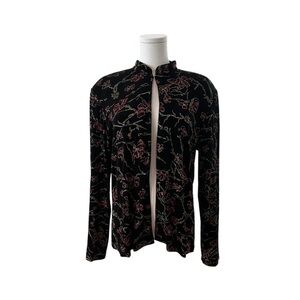 Vintage Black Stretchy Metallic Gold Burgundy Floral Formal Cocktail Cardigan